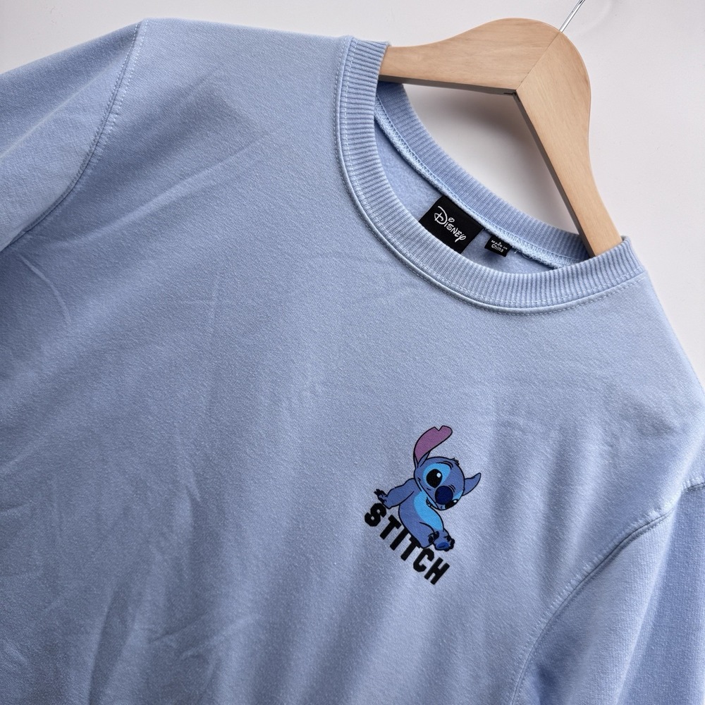 Disney Lilo & Stitch Pullover Sweatshirt Light Blue Womens Large Crew Neck
